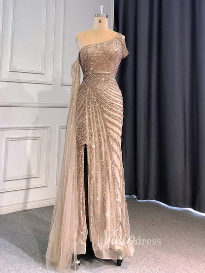 Beaded Prom Dressses Watteau Train Cape Pageant Evening Dress 20002-Evening Dresses 2025 -Viniodress-Taupe-US 2-