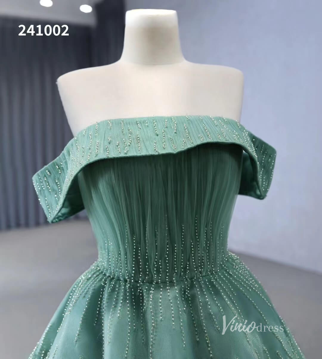 Beaded Ruched Prom Dress Off the Shoulder Wedding Gown 241002-Quinceanera Dresses 2025 -Viniodress-Pink-Custom Size-