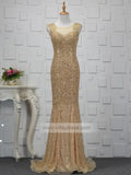 Beaded Sheath Long Prom Dresses Pageant Gown FD1440-prom dresses-Viniodress-Gold-Custom Size-Viniodress