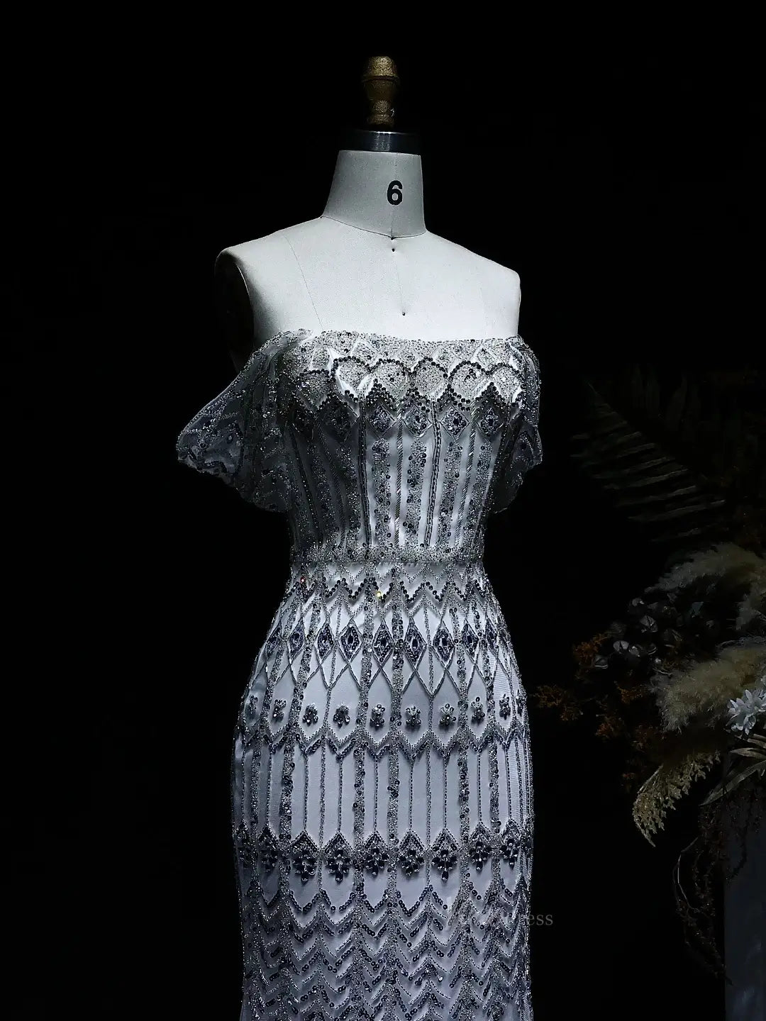 Beaded Silver Prom Dresses Convertible Sleeve Formal Dresses BD022-Evening Dresses 2025 -Viniodress-Long-Silver-US 2