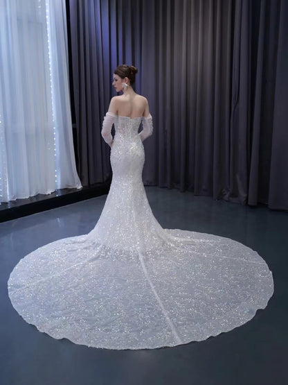Beaded Strapless Mermaid Wedding Dresses Removable Sleeves 231106-wedding dresses 2025 -Viniodress-Ivory-Custom Size-