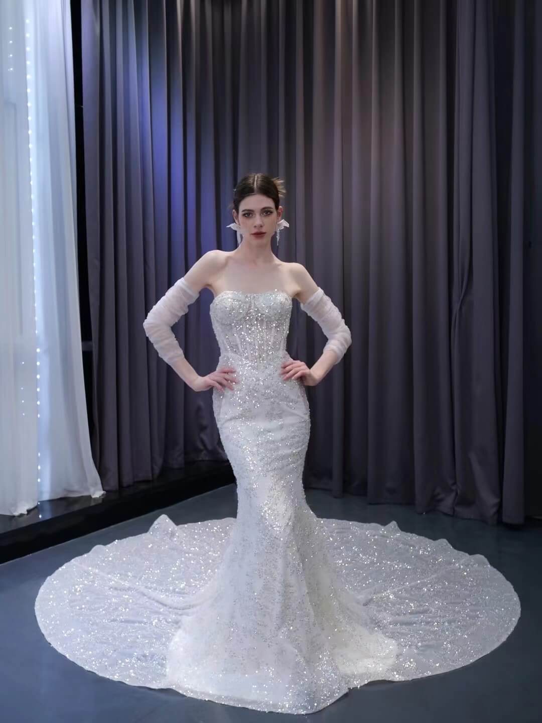 Beaded Strapless Mermaid Wedding Dresses Removable Sleeves 231106-wedding dresses 2025 -Viniodress-Ivory-Custom Size-