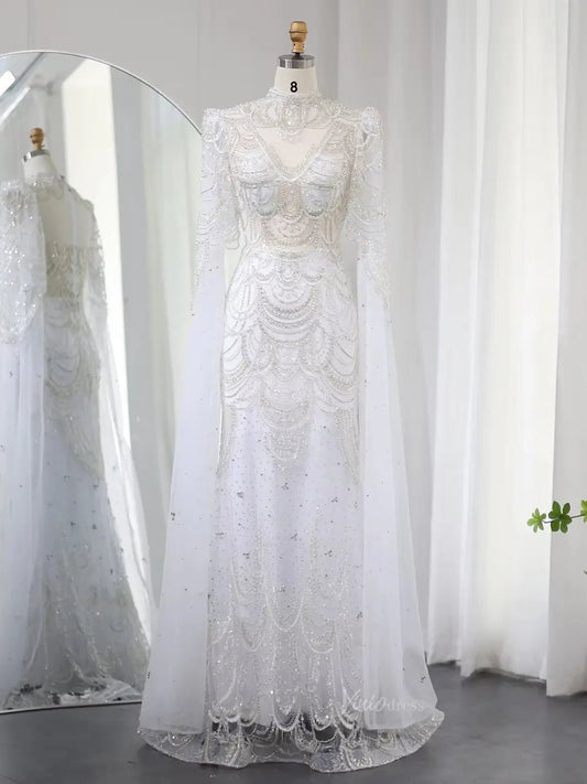Beaded Vintage Formal Dresses Cape Sleeve Mother of Bride Dress AD1154-Evening Dresses 2025 -Viniodress-White-US 2-