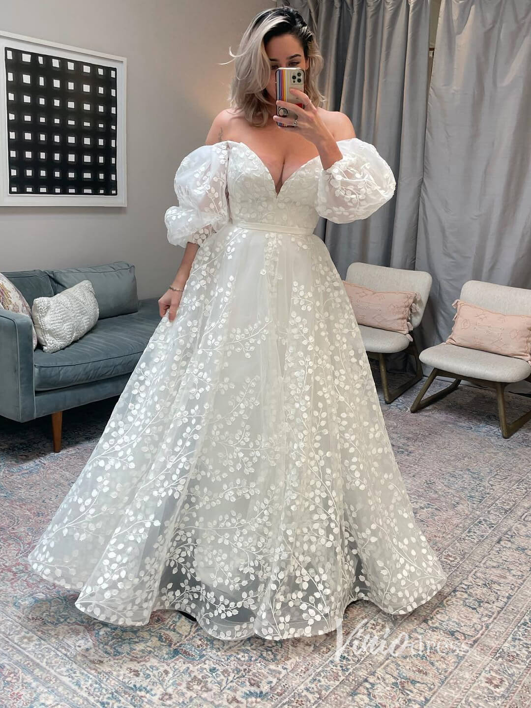 Bell Orchid Lace Wedding Dresses Off the Shoulder Long Sleeve Bridal G – Viniodress