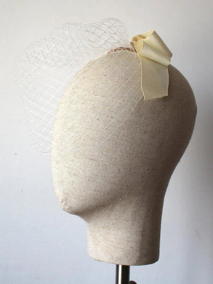 Birdcage Veils with Champagne Ribbon Bow Viniodress AC1003-Bridal Veil 2025 -Viniodress-Ivory-