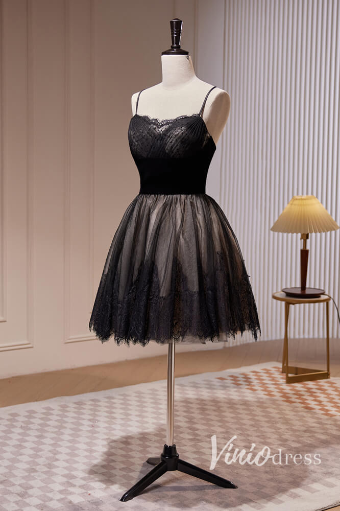 Black Long Prom Dresses Spaghetti Strap Homecoming Dress SD1620-prom dresses 2025 -Viniodress-Long-Black-Custom Size
