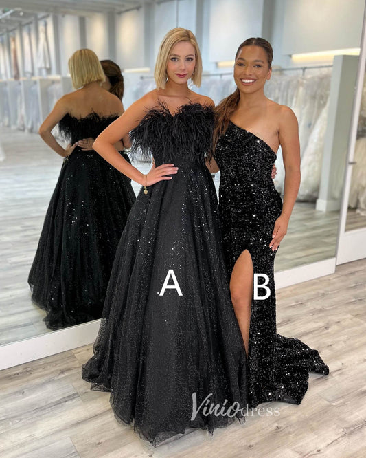 Black Sequin Prom Dresses Strapless Sparkly Evening Dress FD3192-prom dresses 2025 -Viniodress-A-Black-Custom Size
