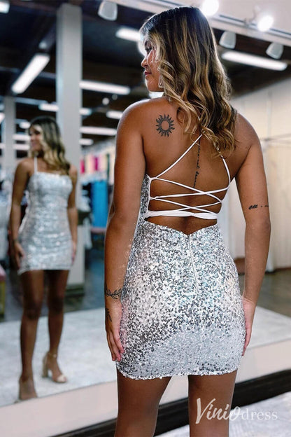 Black Spaghetti Strap Homecoming Dresses Sparkly Sequin Bodycon Dress SD1656-Homecoming Dresses 2025 -Viniodress-Black-Custom Size-