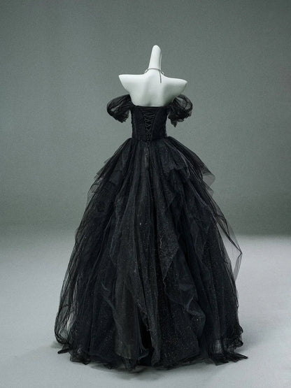 Black Sparkly Tulle Formal Dresses with Crystal Bodice & Tiered Bottom - CQ0150-Couture Gown 2025 -Viniodress-Black-Custom Size-