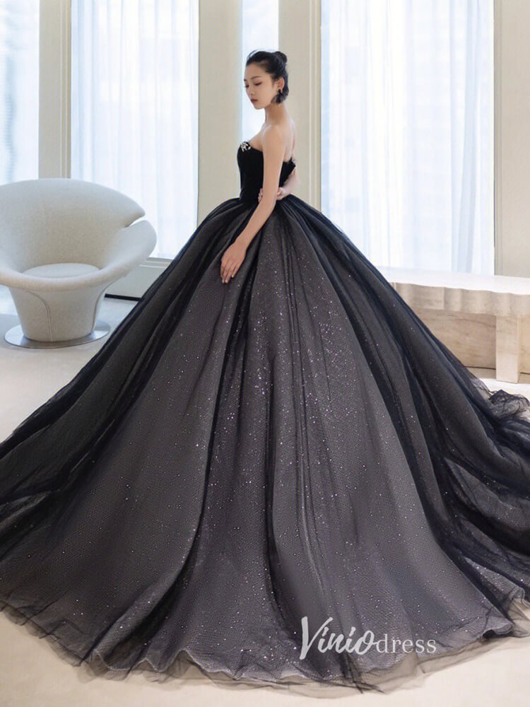Black Sparkly Tulle Quinceanera Dresses Strapless Prom Ball Gown FD3248-prom dresses 2025 -Viniodress-Black-Custom Size-