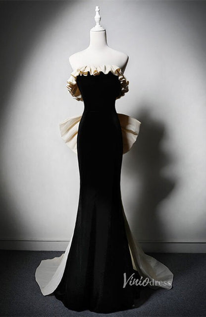 Black Velvet Mermaid Bow-Tie Prom Dresses Off the Shoulder Formal Dress AD1224-prom dresses 2025 -Viniodress-Black-Custom Size-