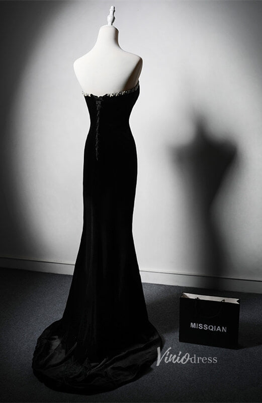 Black Velvet Mermaid Prom Dresses Strapless Formal Dress AD1225-prom dresses 2025 -Viniodress-Black-Custom Size-