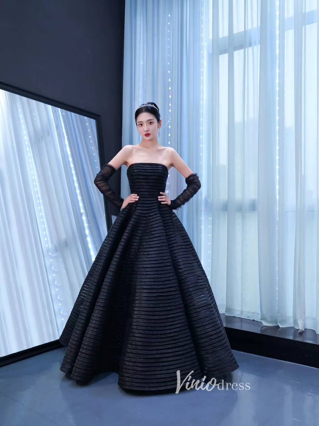 Black Wedding Dress Off the Shoulder Long Sleeve Pageant Gown 222158-prom dresses 2025 -Viniodress-Black-Custom Size-