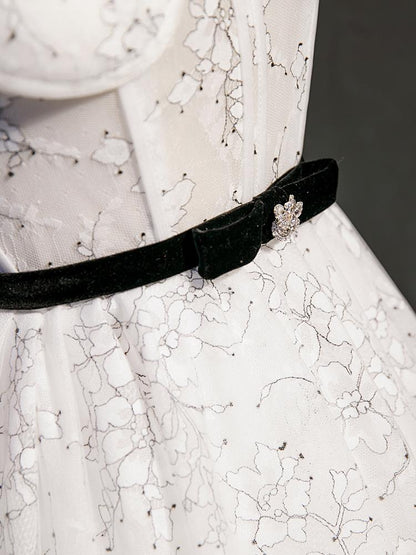 Black and White Floral Lace Homecoming Dresses with Bow SD1367-Homecoming Dresses 2025 -VINIODRESS-US2-Black-