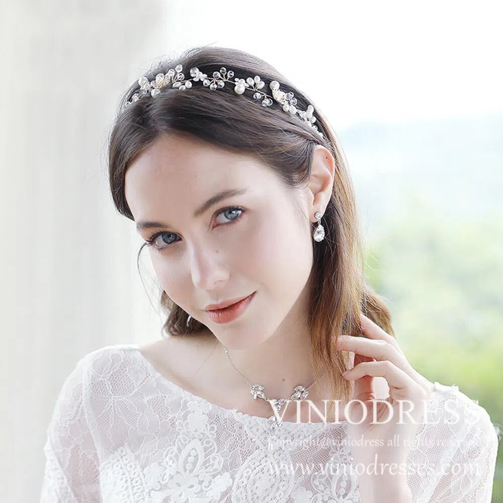 Blossom Pearl Bridal Hair Vine AC1068-Headpieces-Viniodress-Gold-Viniodress