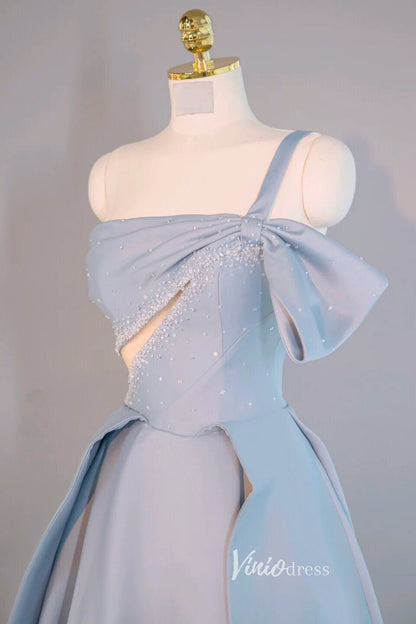 Blue One Shoulder Prom Dresses Satin Formal Dress AD1035-prom dresses 2025 -Viniodress-Blue-Custom Size-