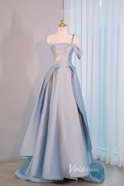 Blue One Shoulder Prom Dresses Satin Formal Dress AD1035-prom dresses 2025 -Viniodress-Blue-Custom Size-