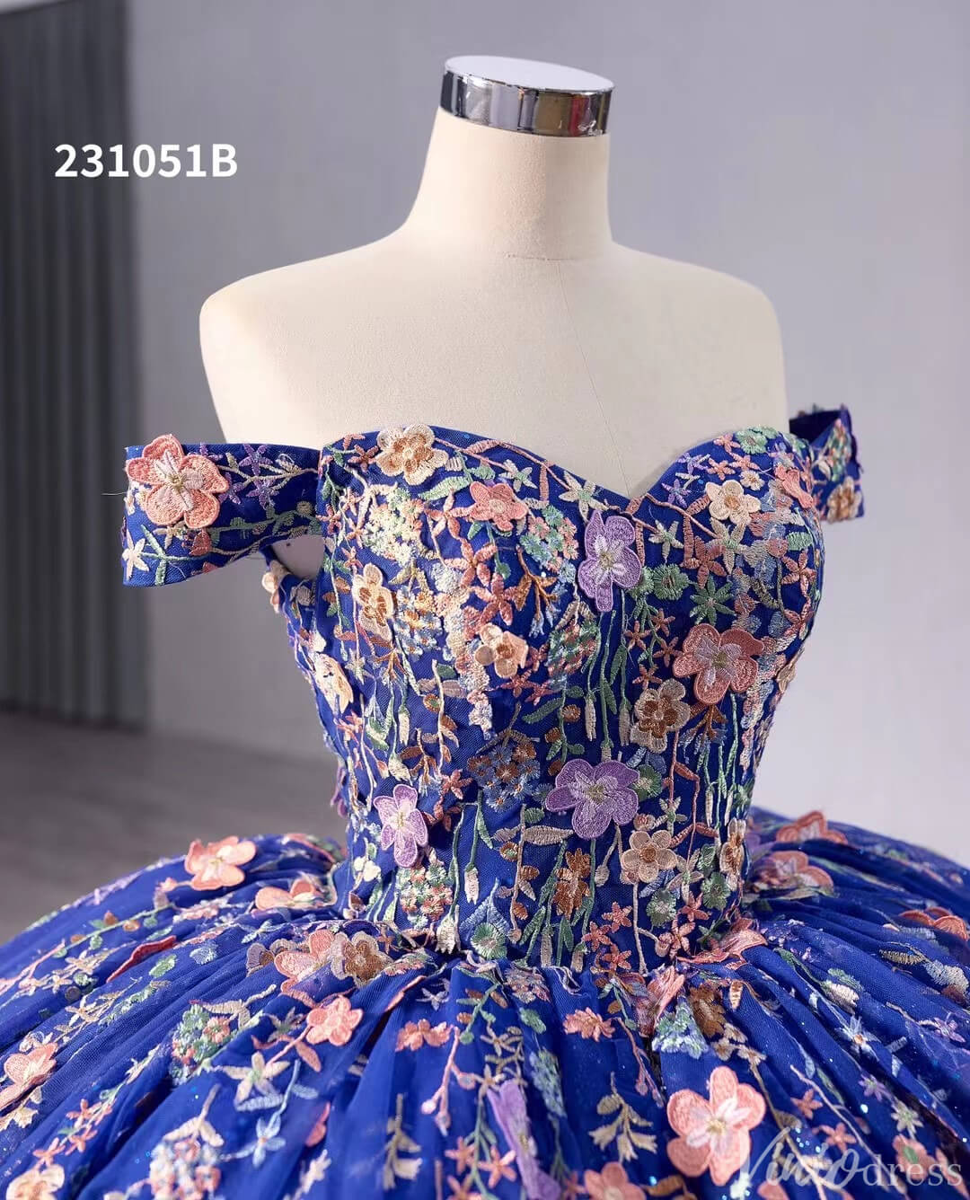 Blue Sparkly Lace Applique Wedding Gown Off the Shoulder Quinceanera Dress 241051b-Quinceanera Dresses 2025 -Viniodress-Blue-Custom Size-