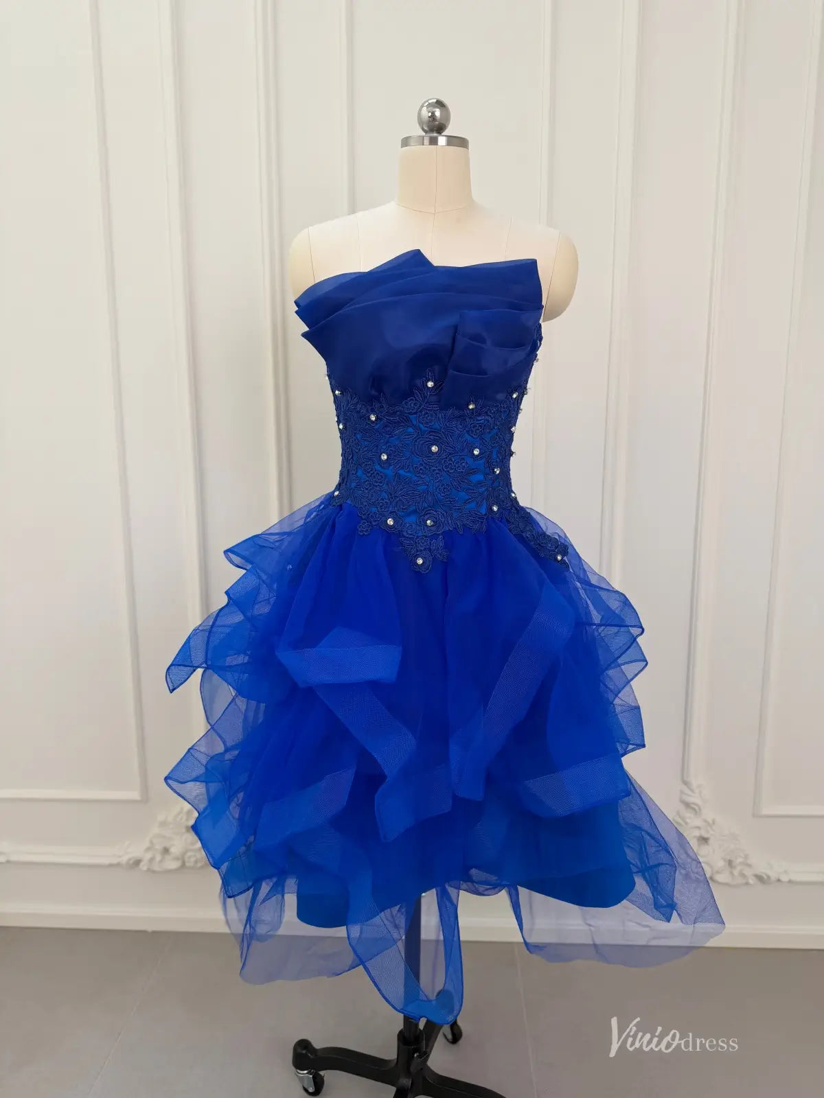 Blue Strapless Homecoming Dress with Layered Tulle Skirt FD1025-2 – Viniodress