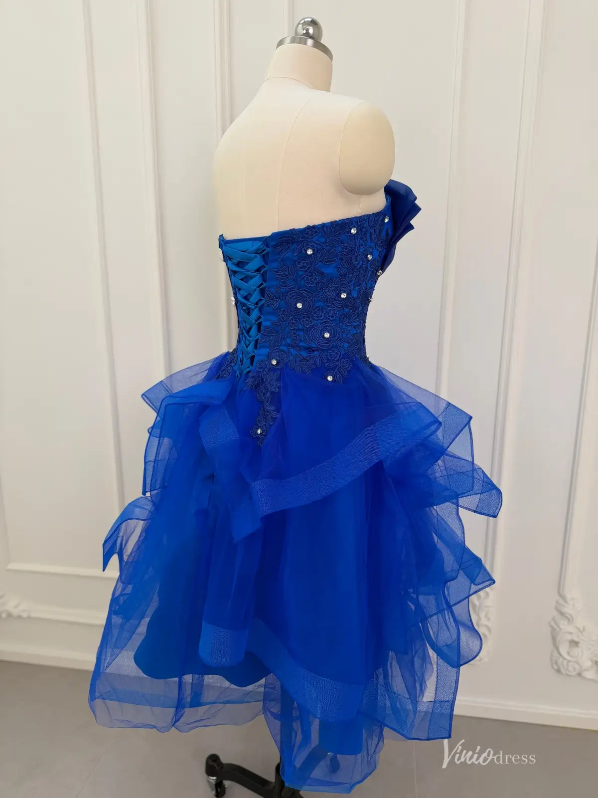 Blue Strapless Homecoming Dress with Layered Tulle Skirt FD1025-2 – Viniodress