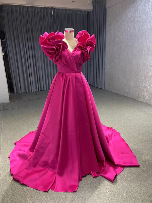 Blue Violet Satin Formal Gown Pageant with Slit 67431 viniodress-prom dresses 2025 -Viniodress-Hot Pink-Custom Size-