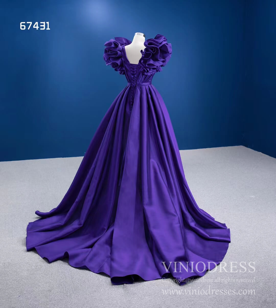 Blue Violet Satin Formal Gown Pageant with Slit 67431 viniodress