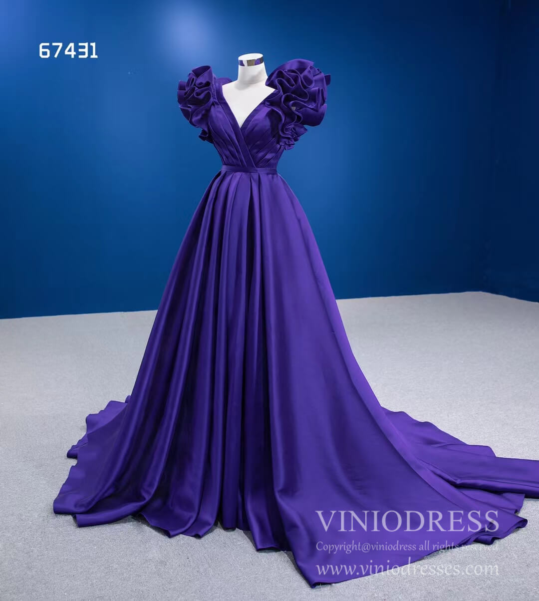 Blue Violet Satin Formal Gown Pageant with Slit 67431 viniodress – Viniodress