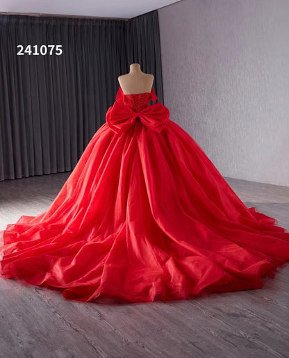 Blush Off the Shoulder Bow Wedding Gowns Lace Beaded Quinceanera Dress 241075-Quinceanera Dresses 2025 -Viniodress-Pink-Custom Size-