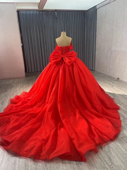 Blush Off the Shoulder Bow Wedding Gowns Lace Beaded Quinceanera Dress 241075-Quinceanera Dresses 2025 -Viniodress-Pink-Custom Size-