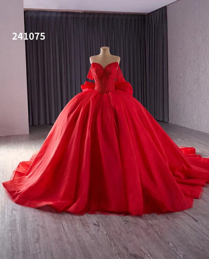 Blush Off the Shoulder Bow Wedding Gowns Lace Beaded Quinceanera Dress 241075-Quinceanera Dresses 2025 -Viniodress-Pink-Custom Size-