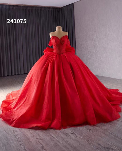 Blush Off the Shoulder Bow Wedding Gowns Lace Beaded Quinceanera Dress 241075-Quinceanera Dresses 2025 -Viniodress-Pink-Custom Size-