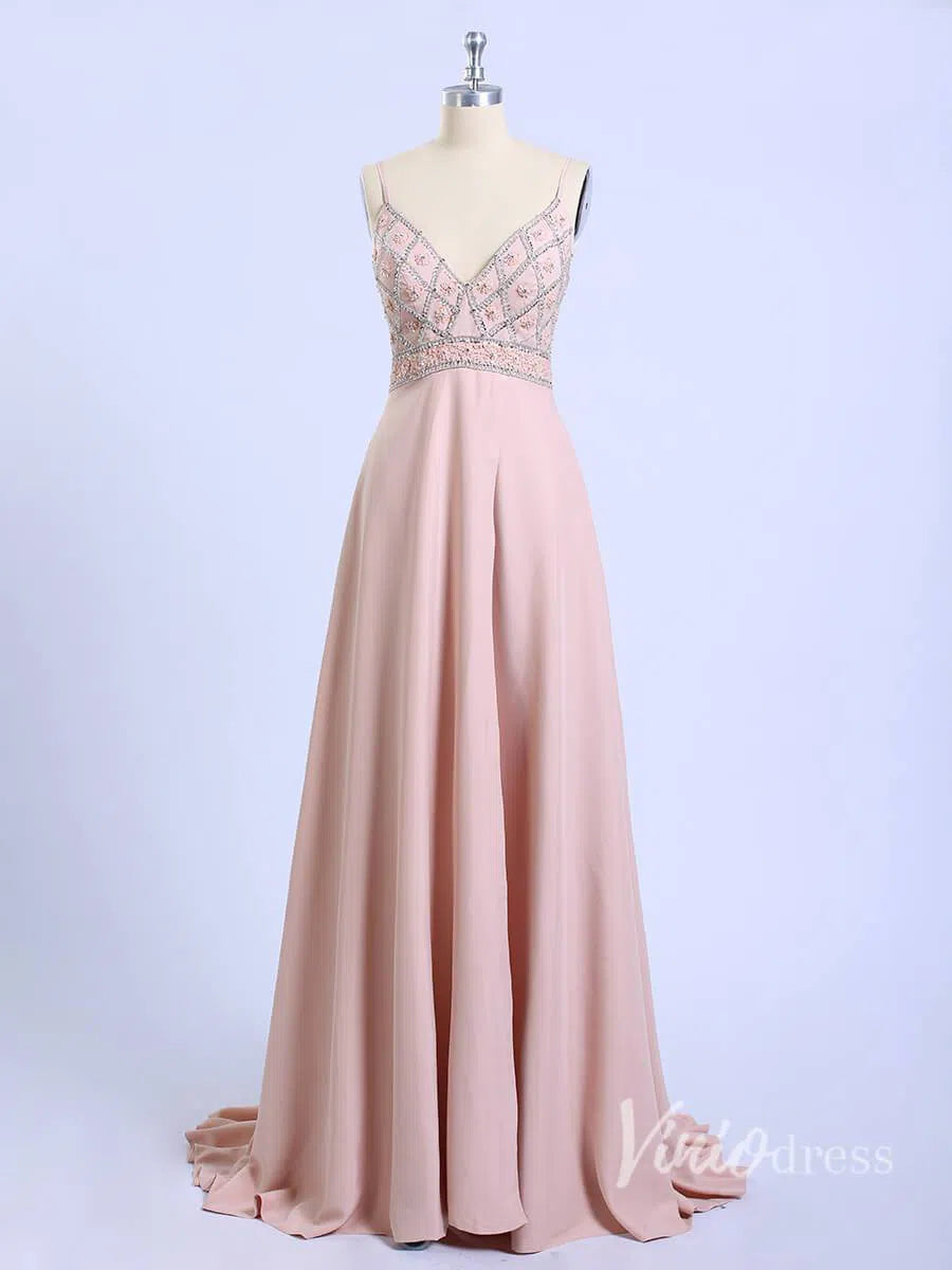 Blush Pink Evening Dresses Beaded Wedding Guest Dress FD1292-prom dresses-Viniodress-Blush Pink-Custom Size-Viniodress