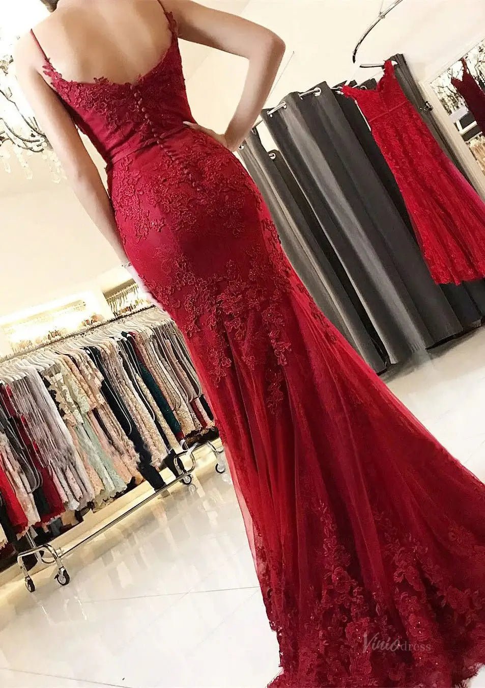 Blush Pink Mermaid Prom Dress 2025 with Lace Appliue & Spaghetti Straps – FD5004-prom dresses 2025 -Viniodress-Blush Pink-Custom Size-