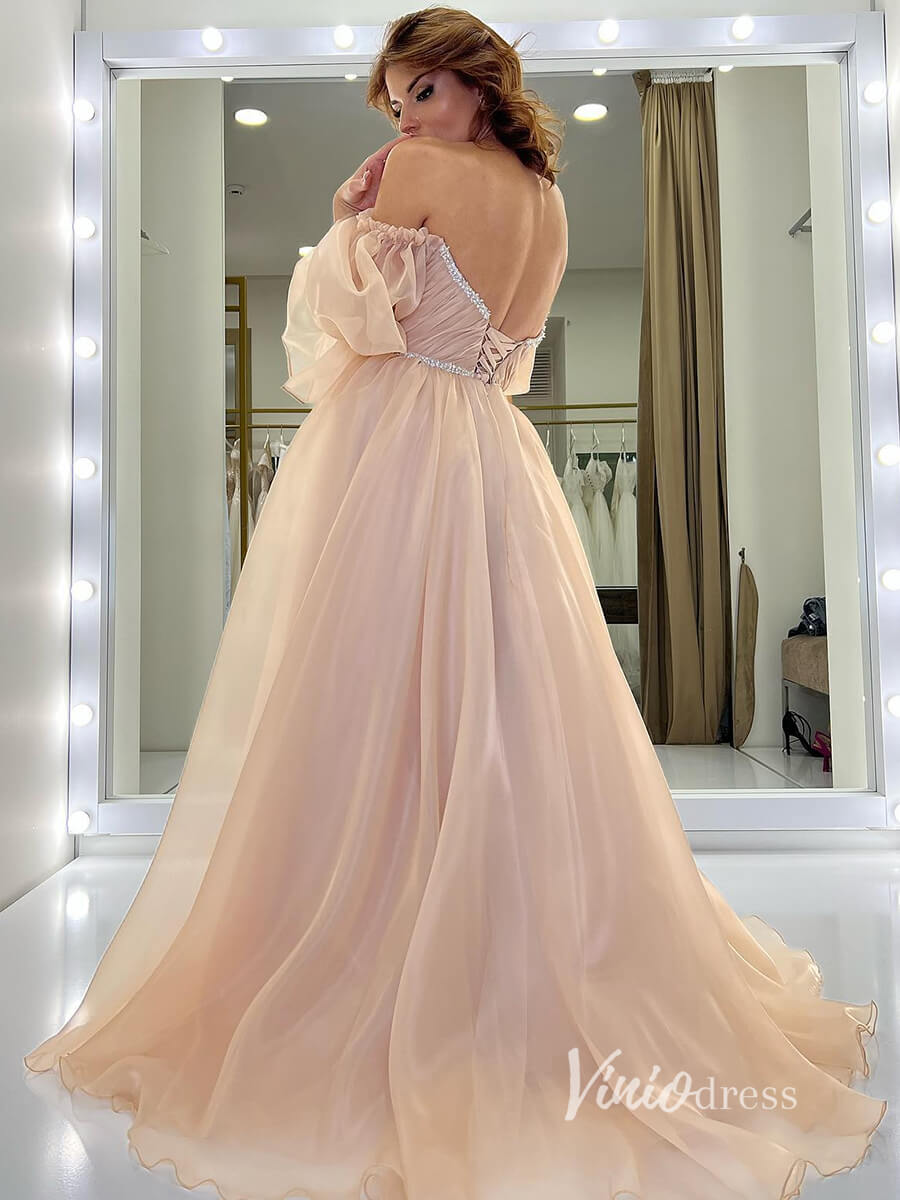Blush Pink Organza Wedding Dress for Photography VW2114-wedding dresses 2025 -Viniodress-Blush Pink-Custom Size-