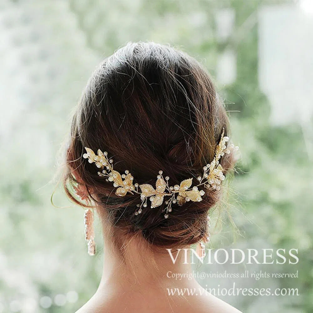 Bridal Headpiece Bum Wrap with Combs AC1053-Headpieces 2025 -Viniodress-Gold-