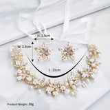 Bridal Jewely Set Blossom Earrings, Neckband AC1069-Bridal Jewelry-Viniodress-Gold-Viniodress