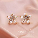 Bridal Jewely Set Blossom Earrings, Neckband AC1069-Bridal Jewelry-Viniodress-Gold-Viniodress