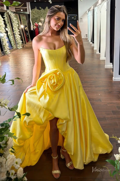 Bubble Skirt Satin Prom Dresses with Oversized Rosette Drape & Sculpted Corset Waist – AS079-Prom Dresses 2026-Viniodress-Red-Custom Size – Add Measurements at Cart-