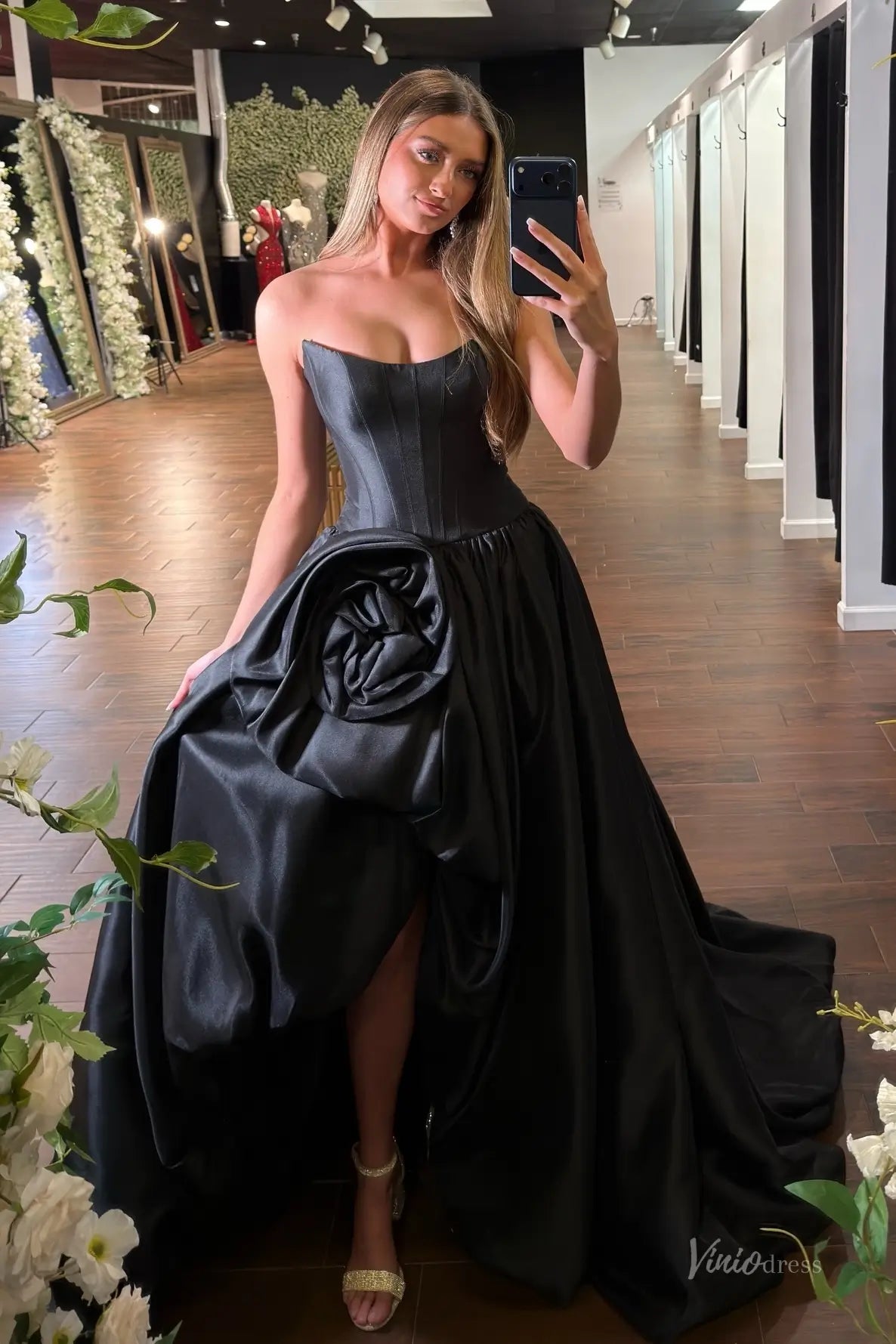Bubble Skirt Satin Prom Dresses with Oversized Rosette Drape & Sculpted Corset Waist – AS079-Prom Dresses 2026-Viniodress-Red-Custom Size – Add Measurements at Cart-