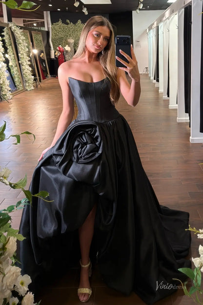 Bubble Skirt Satin Prom Dresses with Oversized Rosette Drape & Sculpted Corset Waist – AS079-Prom Dresses 2026-Viniodress-Red-Custom Size – Add Measurements at Cart-