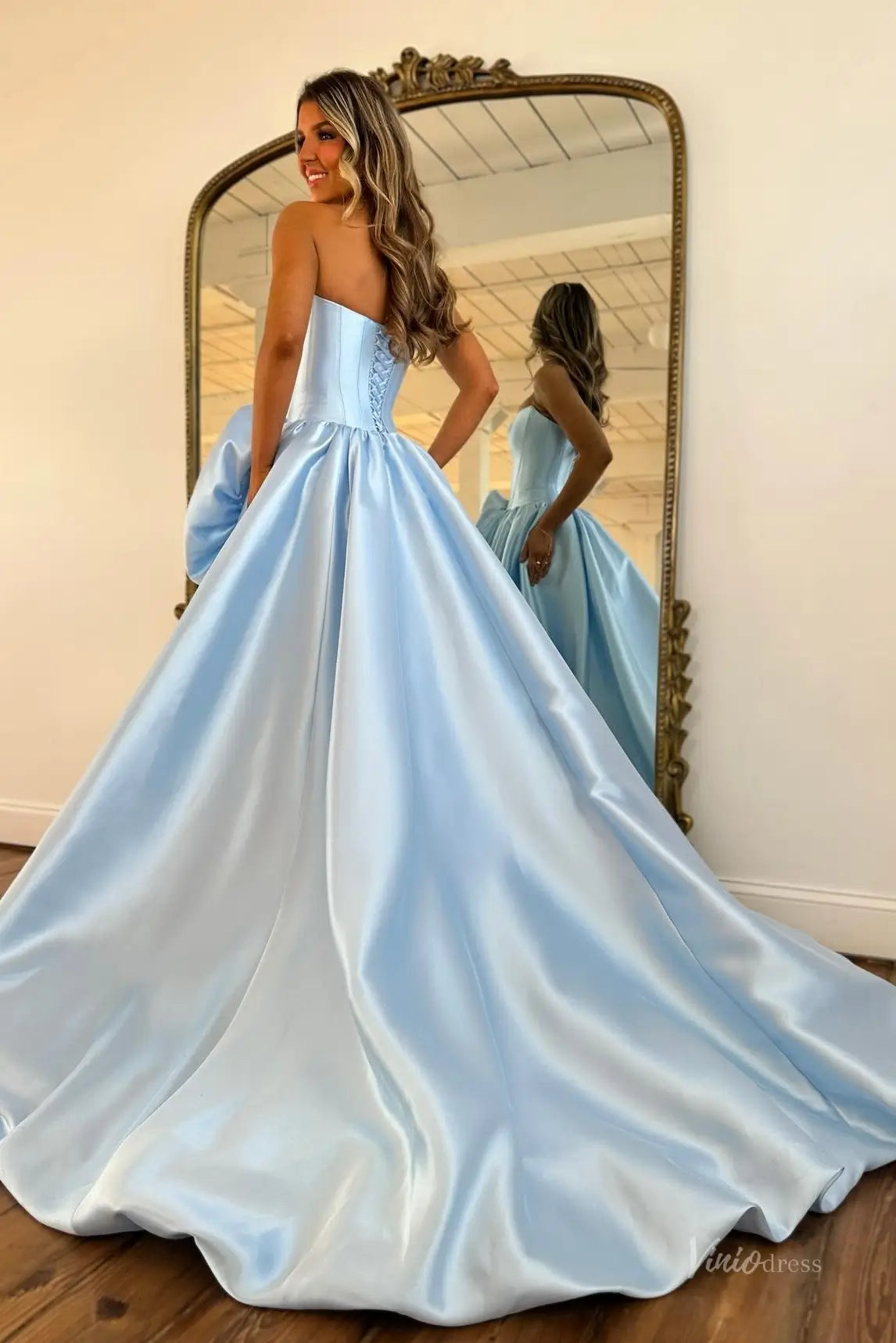 Bubble Skirt Satin Prom Dresses with Oversized Rosette Drape & Sculpted Corset Waist – AS079-Prom Dresses 2026-Viniodress-Red-Custom Size – Add Measurements at Cart-