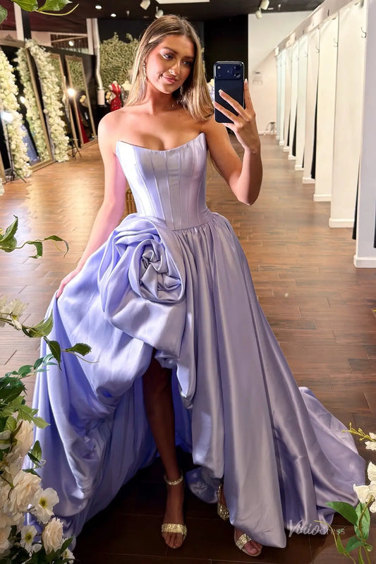 Bubble Skirt Satin Prom Dresses with Oversized Rosette Drape & Sculpted Corset Waist – AS079-Prom Dresses 2026-Viniodress-Red-Custom Size – Add Measurements at Cart-