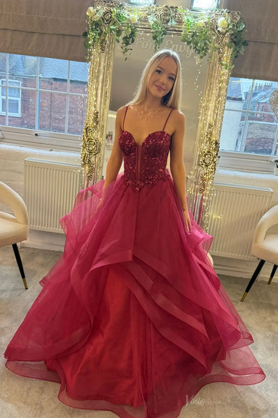 burgundy prom dress corset Beaded with Deep V & Ruffle Tulle – LY013 – Viniodress D5134 Size:L / N12 reaching the ground without Classy Wholesale White Lace