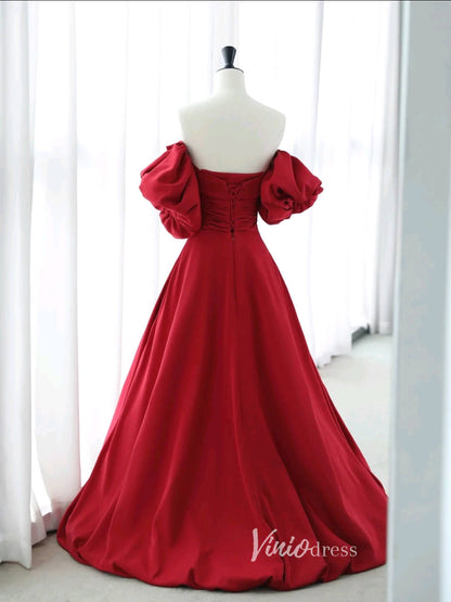 Burgundy Off the Shoulder Prom Dresses Bow-Tie Satin Formal Dress AD1043-prom dresses 2025 -Viniodress-Burgundy-Custom Size-