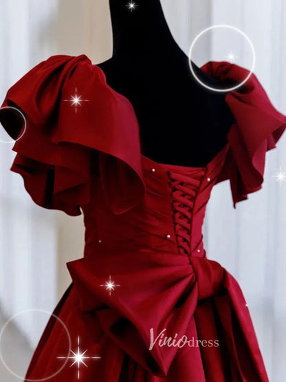 Burgundy Off the Shoulder Prom Dresses Pleated A-Line Evening Dress FD3168-prom dresses 2025 -Viniodress-Burgundy-Custom Size-