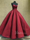 Burgundy Satin Ball Gown Prom Dresses with Straps FD1112-prom dresses-Viniodress-Burgundy-Custom Size-Viniodress