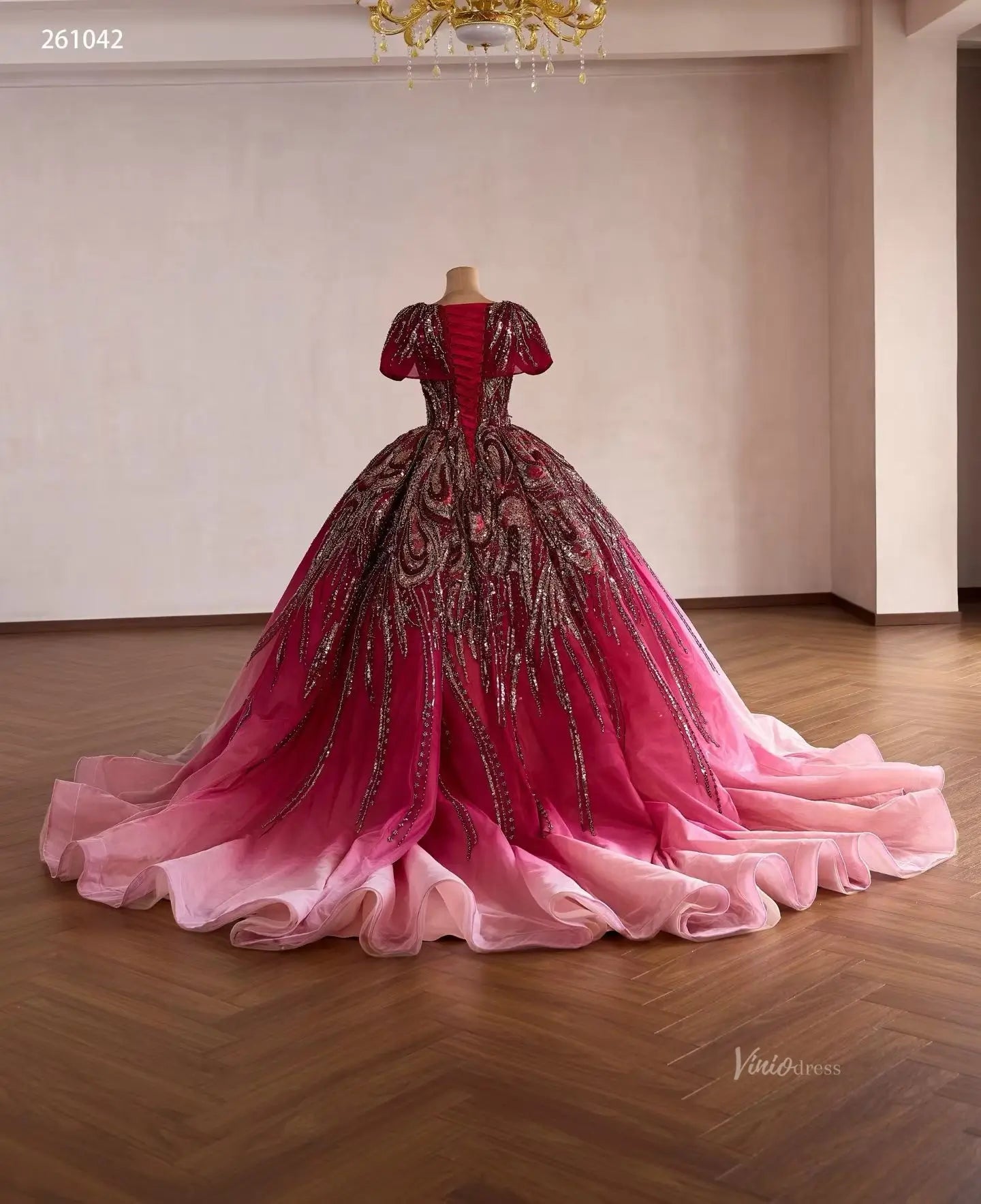 Burgundy Sequin Quinceanera Dress Ombre Pink Ball Gown – Viniodress
