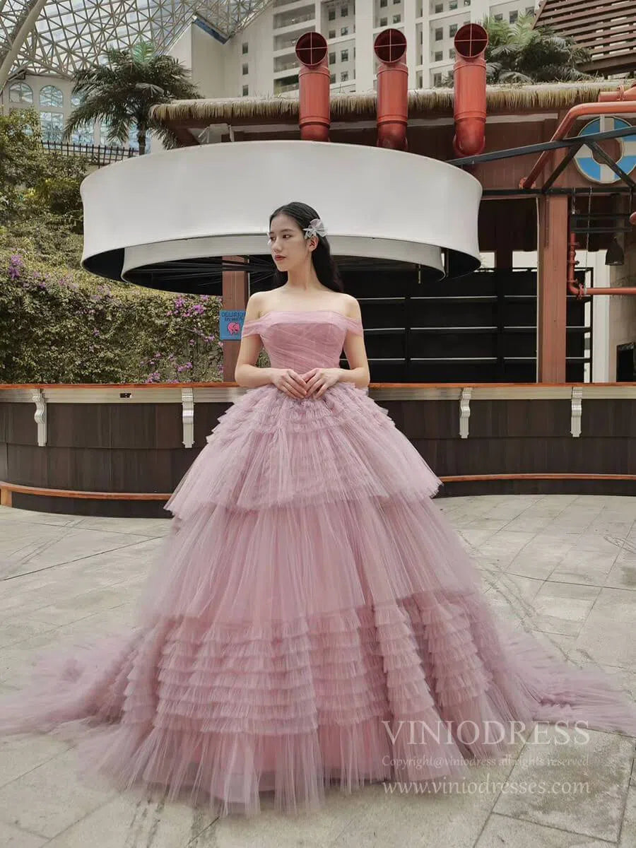 Burgundy Tulle Quinceanera Dresses Off the Shoulder Sweet 16 Dress 67120 viniodress