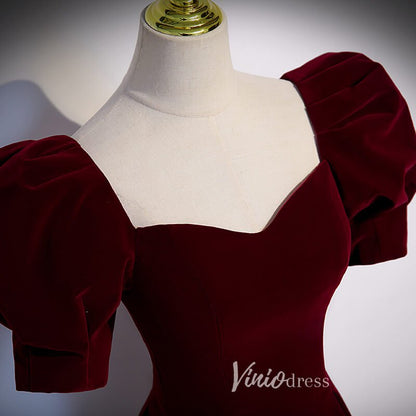 Burgundy Velvet Prom Dresses Puffed Sleeve Formal Dress AD1027-prom dresses 2025 -Viniodress-Burgundy-Custom Size-