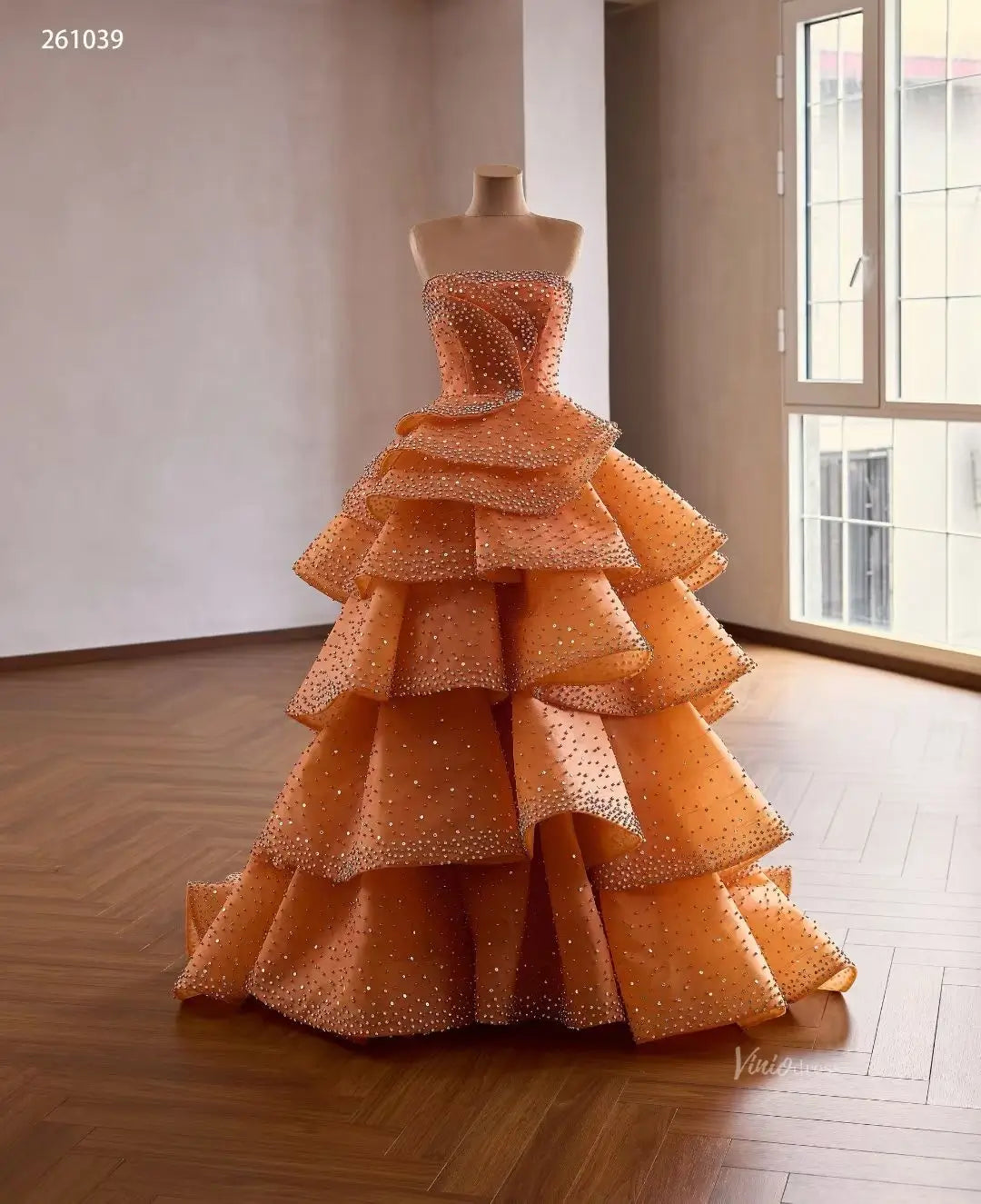 Burnt Orange Quinceanera Dress Crystal Beaded Tiered Ruffle Skirt – Viniodress